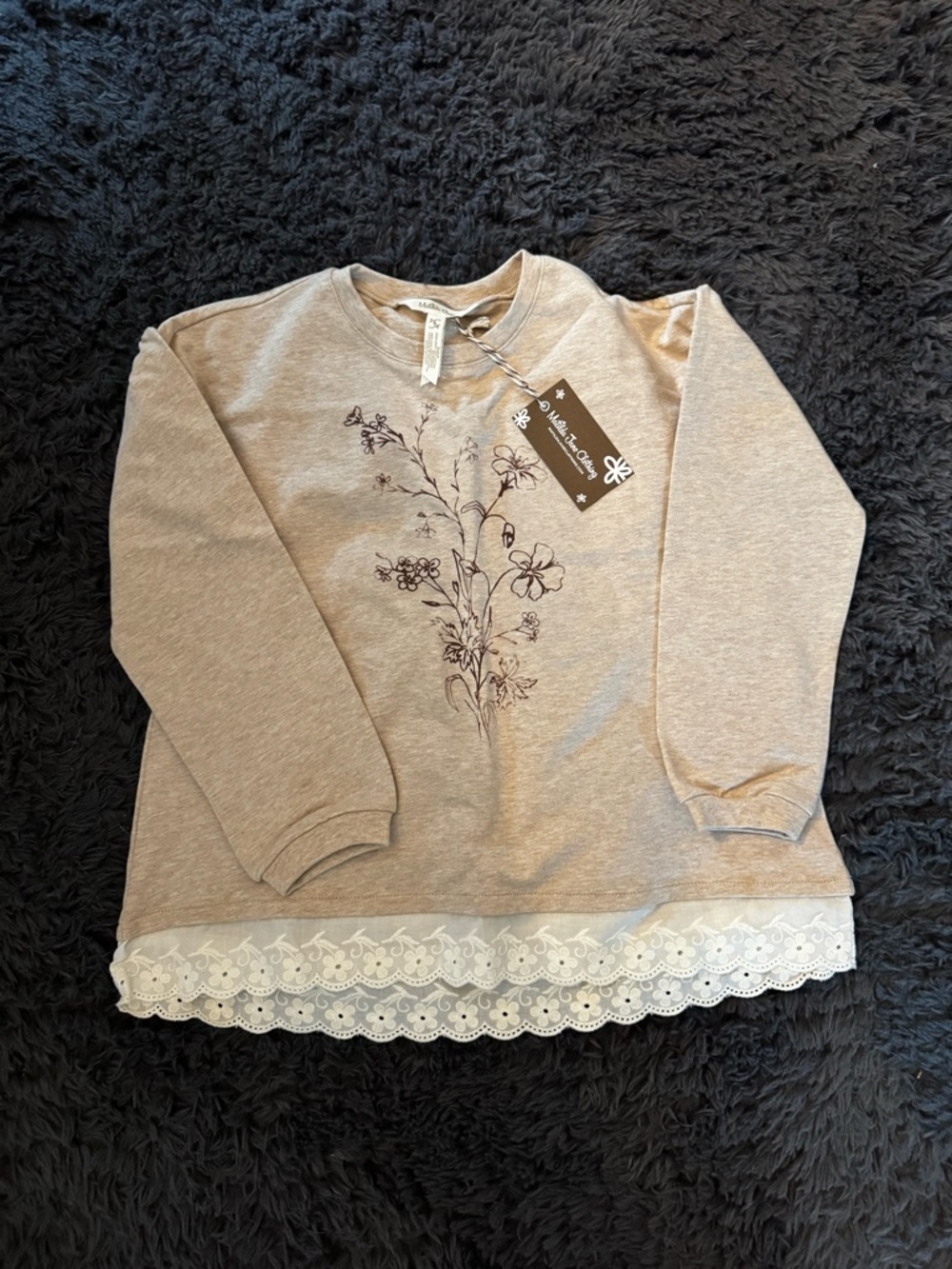 Matilda Jane Tan Floral Lace Hem Pullover